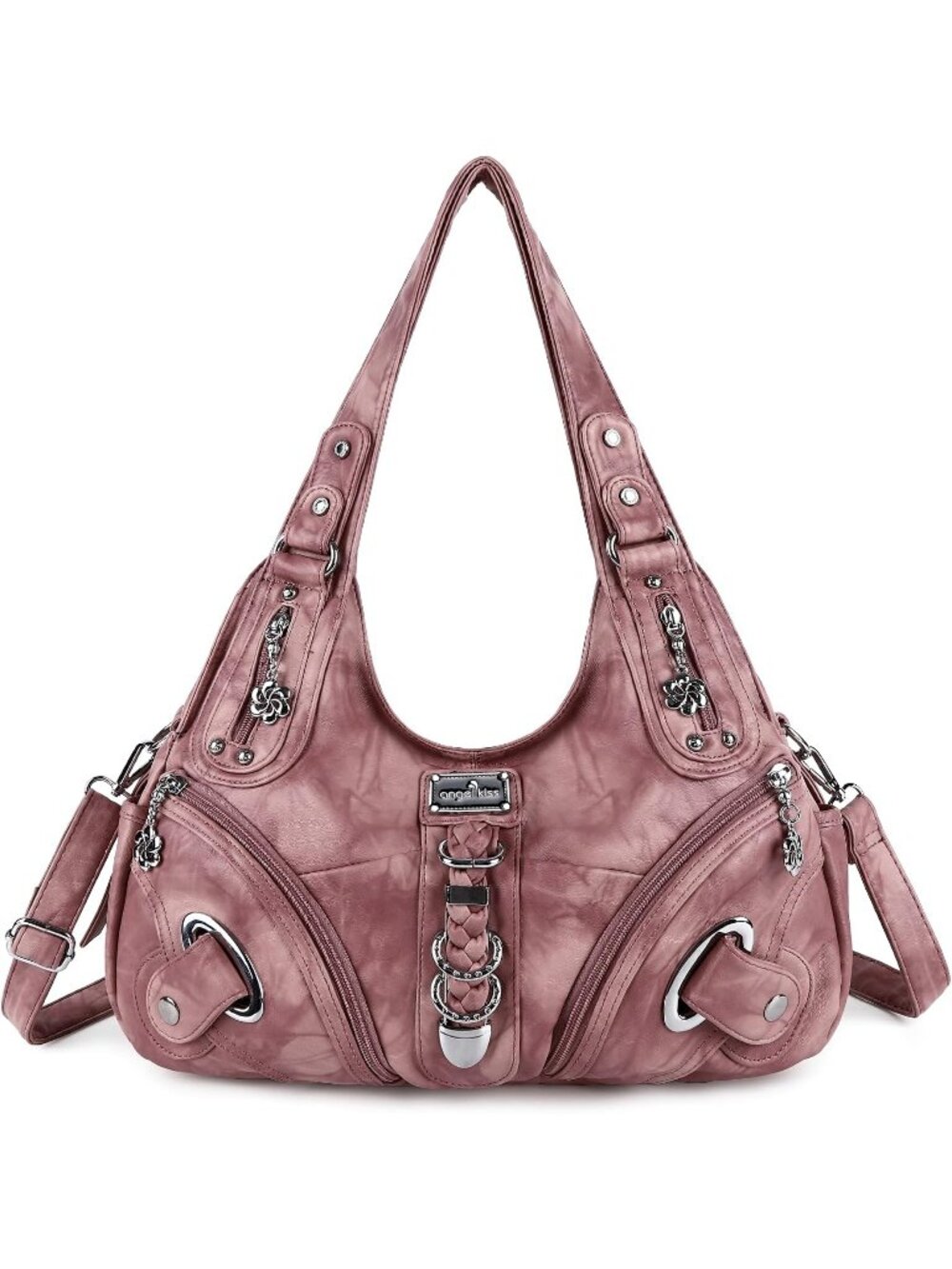 Women's Pink Vegan Leather Satchel Handbag Purses Large Daily Shoulder Bags